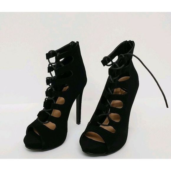 Glaze Womens Heels Size 7 Black Strappy Platform - Picture 2 of 8